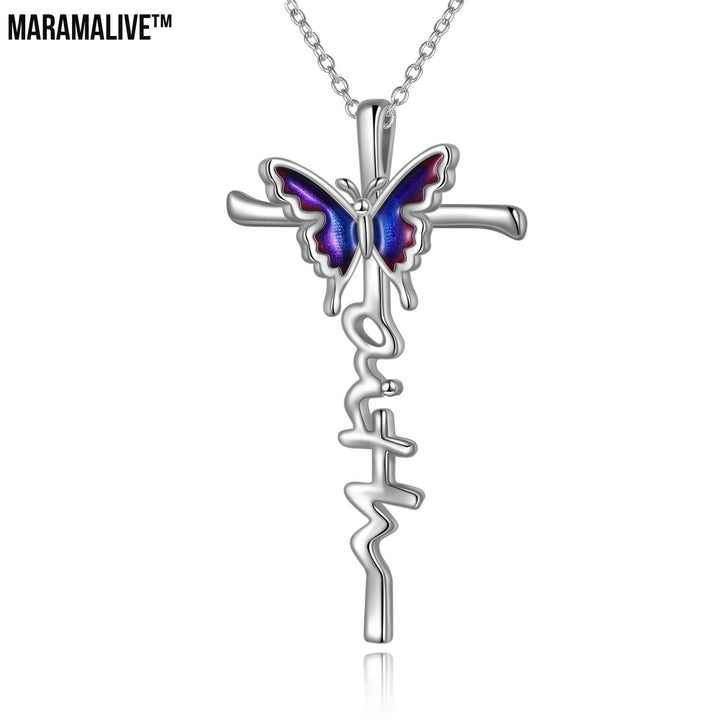 Sterling Silver Butterfly Cross Necklace Jewlery Gifts for Women