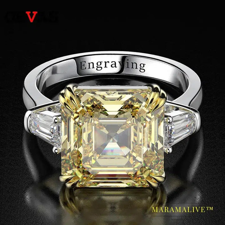 Sterling Silver Created Moissanite Citrine Diamonds Gemstone Wedding Engagement Ring Fine Jewelry