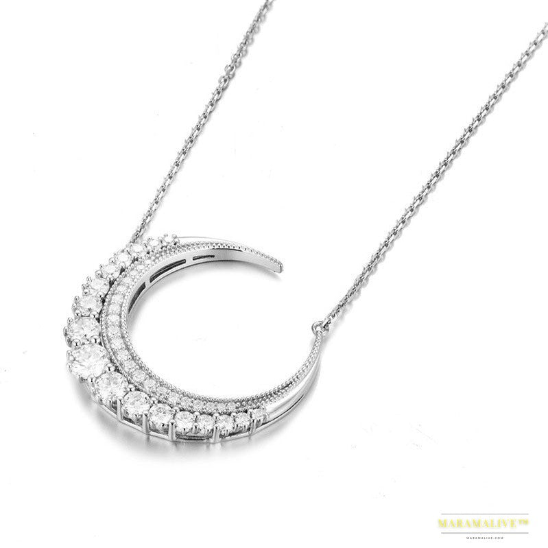 Sterling Silver Moissanite Crescent Moon Clavicle Necklace: An Epitome of Precious Lab-Made Diamond Jewelry