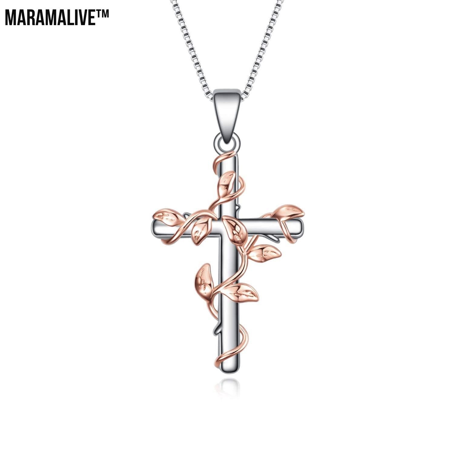 Sterling Silver Rose Flower Cross Pendant Necklace Jewelry Gifts