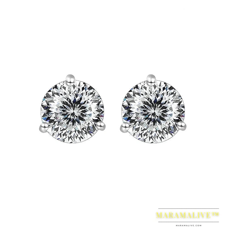 Sterling Silver Round Anniversary Stud Earrings 0.5CT/1CT Trendy Style Moissanite Earrings For Women Couple Gift