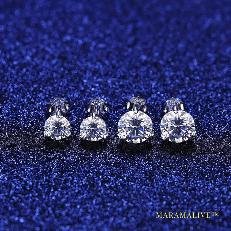 Sterling Silver Round Anniversary Stud Earrings 0.5CT/1CT Trendy Style Moissanite Earrings For Women Couple Gift