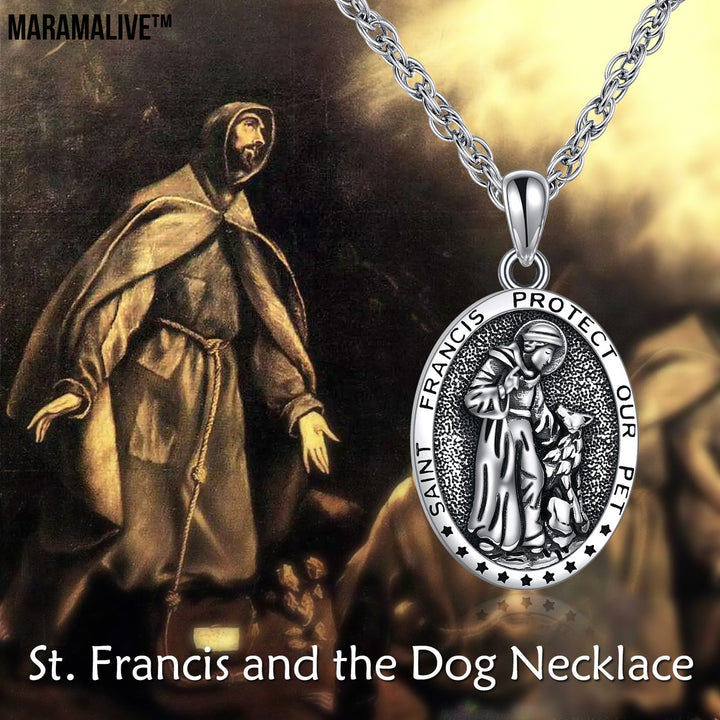 Sterling Silver St Francis Religious Medal Pendant Necklace Jewelry