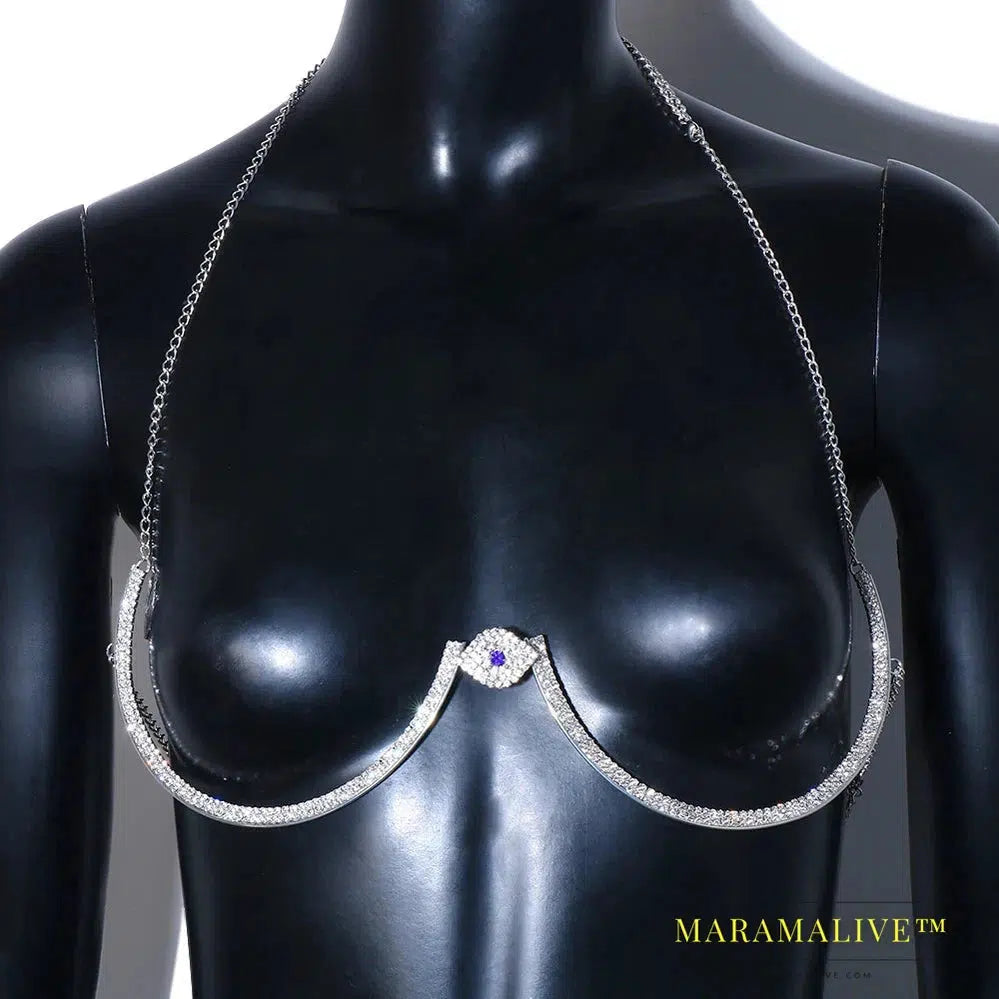 Stonefans Demon Eye Chest Bracket Bra Necklace Bikini Body Jewelry Summer Beach Rhinestone Chest Chain Harness Festival Outfit