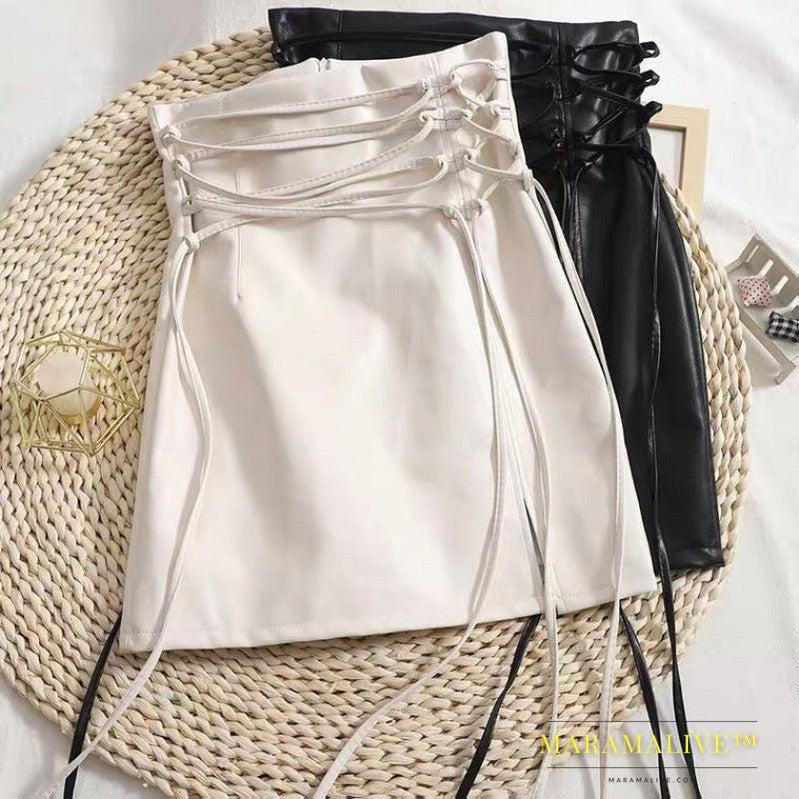 Strap Fashion High Waist Small Leather Skirt