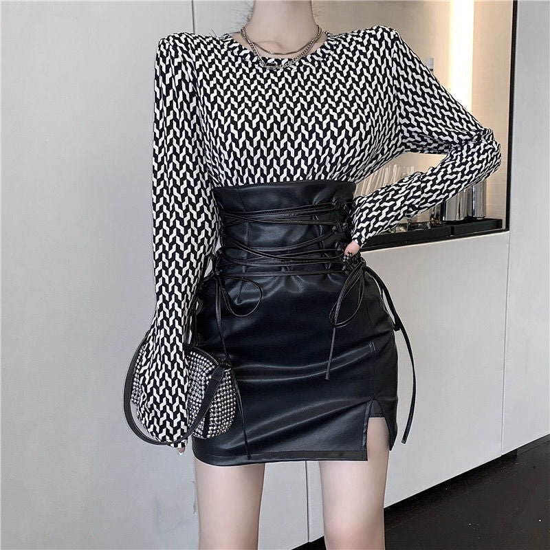 Strap Fashion High Waist Small Leather Skirt