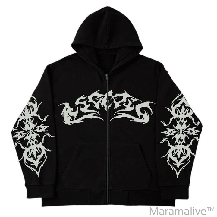 Street Trend Y2g Gothic Punk Fashion Zipper Hooded Sweatshirt