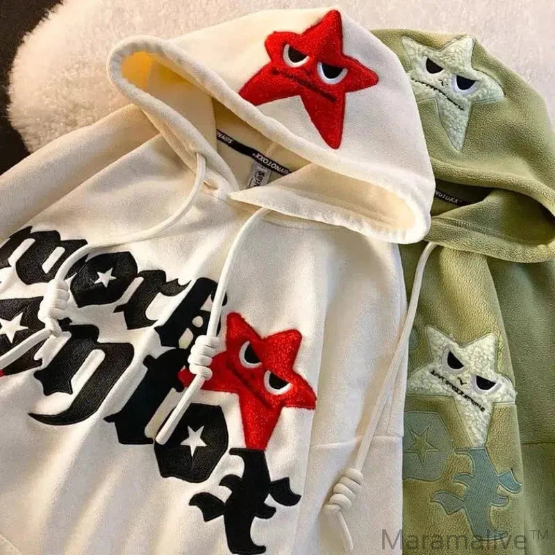 Street five-pointed star embroidery letter design pullover hoodies women 2024 autumn and winter niche trend y2k baggy sudaderas