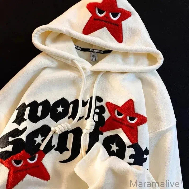 Street five-pointed star embroidery letter design pullover hoodies women 2024 autumn and winter niche trend y2k baggy sudaderas