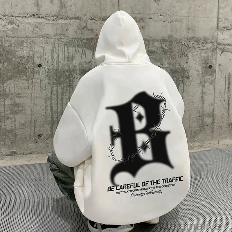 Streetwear Hoodie For Men Spring New Back Big R Letter Print Hooded Sweatshirt High Street Man Hoodies Loose Unisex Sweatshirts