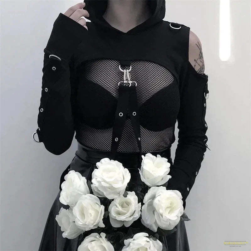 Streetwear Mall Goth Punk Sweatshirt Women Halloween Harajuku Hollow Out Loose Hoodies Dark Gothic Y2k Hipster Pullover