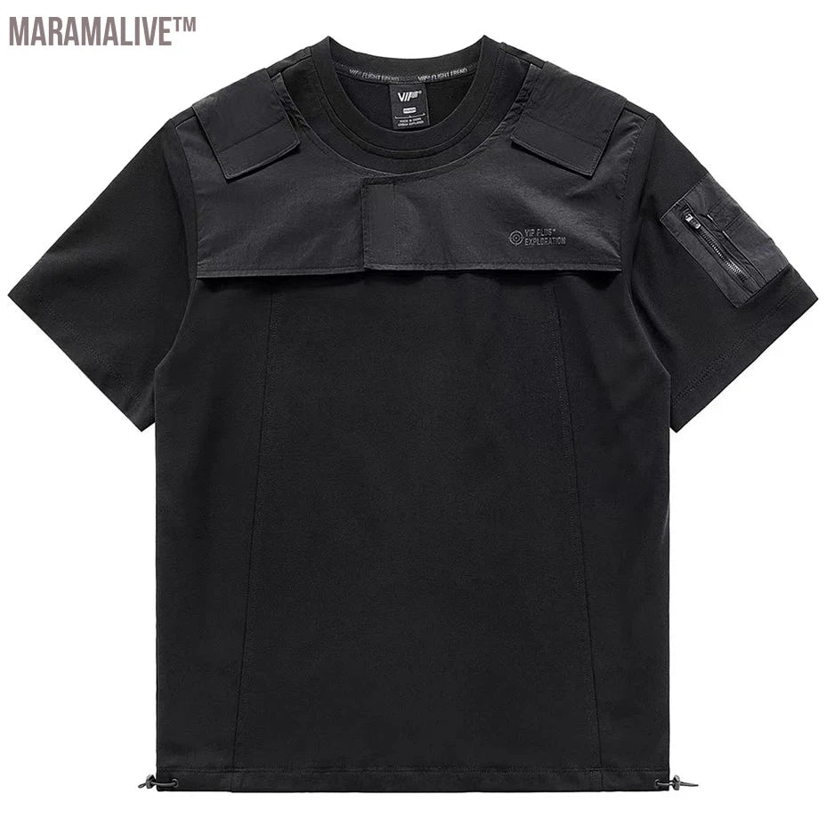 Streetwear Techwear T Shirts Cargo Tops Fake Two Piece Harajuku Hip Hop Tactical T-shirt Men Fashion Darkwear Tshirt Cotton Tees