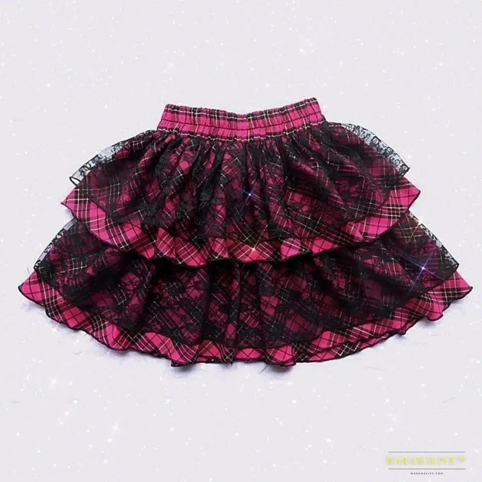 Striped Print Y2K Cake Mini Skirt: Unique Gothic Lace Punk Ball Gown Kawaii Skirt for Party and Casual wear