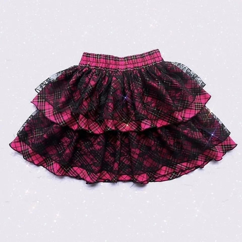 Striped Print Y2K Cake Mini Skirt: Unique Gothic Lace Punk Ball Gown Kawaii Skirt for Party and Casual wear