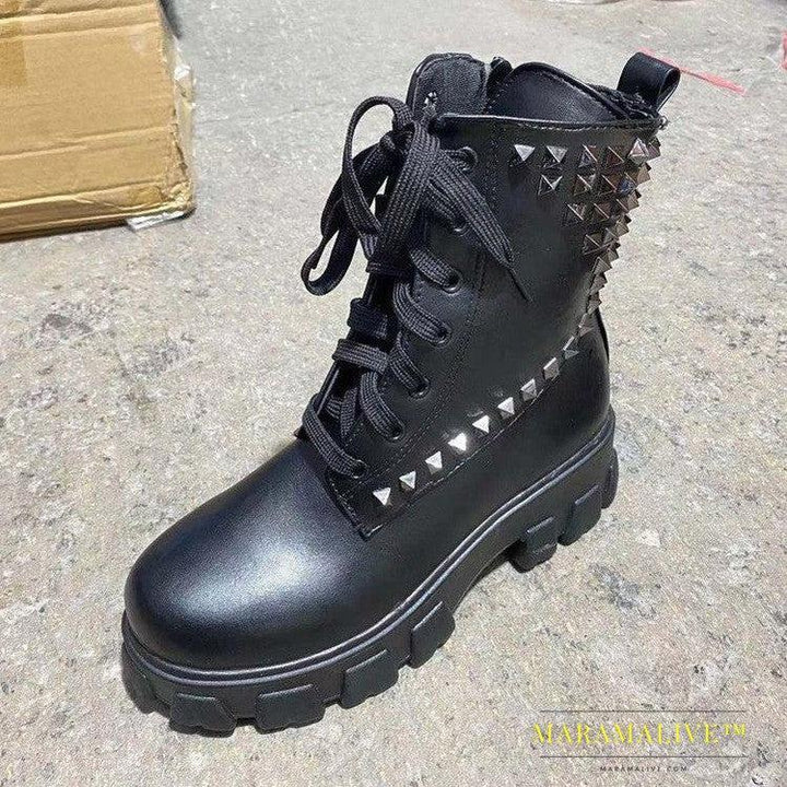 Studded Round Toe Boots Women's Plus Size Short Boots