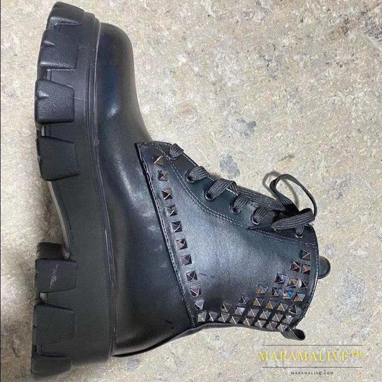 Studded Round Toe Boots Women's Plus Size Short Boots