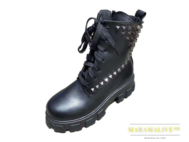 Studded Round Toe Boots Women's Plus Size Short Boots