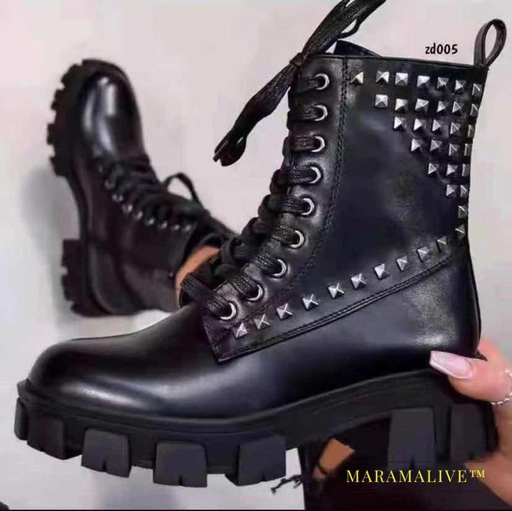 Studded Round Toe Boots Women's Plus Size Short Boots