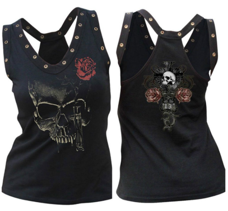 Studded Skull Rose Tank Top