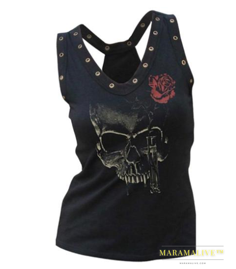 Studded Skull Rose Tank Top