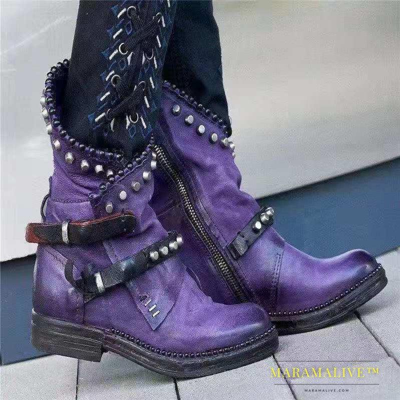 Studded side zipper Knight boots