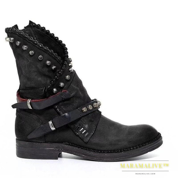 Studded side zipper Knight boots