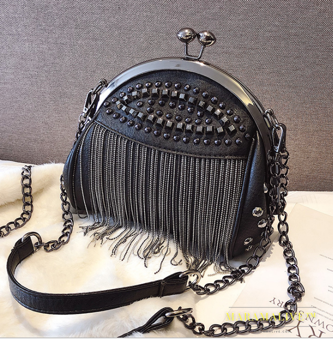 Studded tassel chain bag