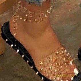 Studded transparent ankle buckle buckle beach sandals