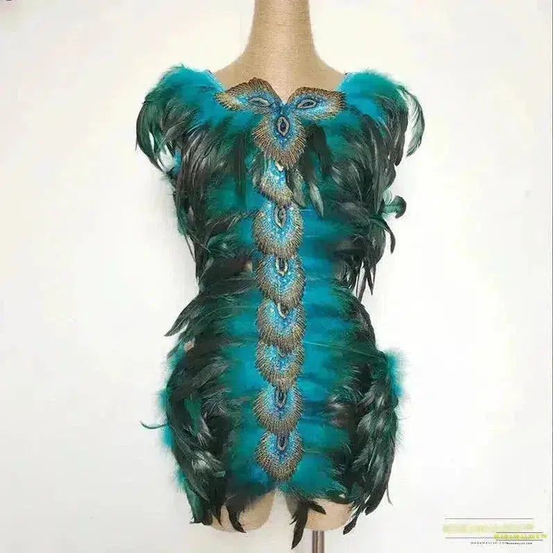 Stunning Gothic Peacock Feather Bodysuit - gothic bodysuit