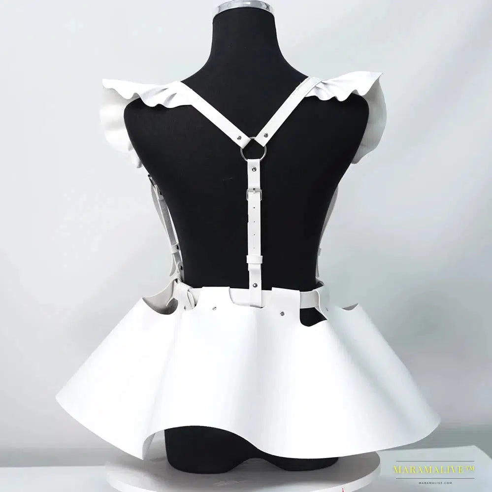 Stunning Gothic Women's Fashion Leather Harness Belt Skirt with Vibrant Ruffle Hem - Luxury Waist & Shoulder Belt Clothing Accessory