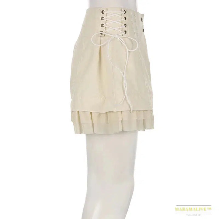 Stunning Maramalive™ Sweet Mesh Tiered Ruffle Shorts Skirts - Luxury Khaki Y2K Wide Bandage Hot Pants in Vibrant Lolita Style