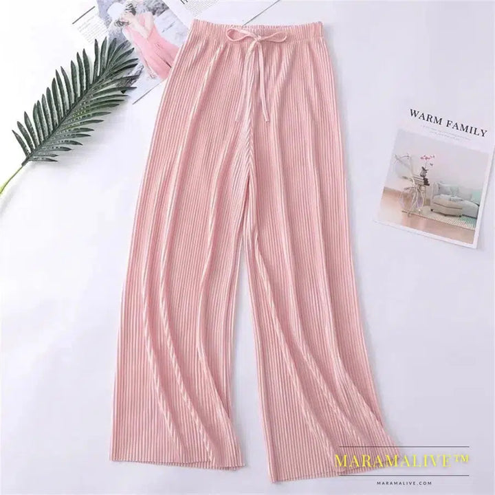 Summer Ankle-length 95cm Wide Leg Pants Oversized 4xl Women Baggy Pantalones Thin Ice Silk Spodnie High Waist Straight Trousers