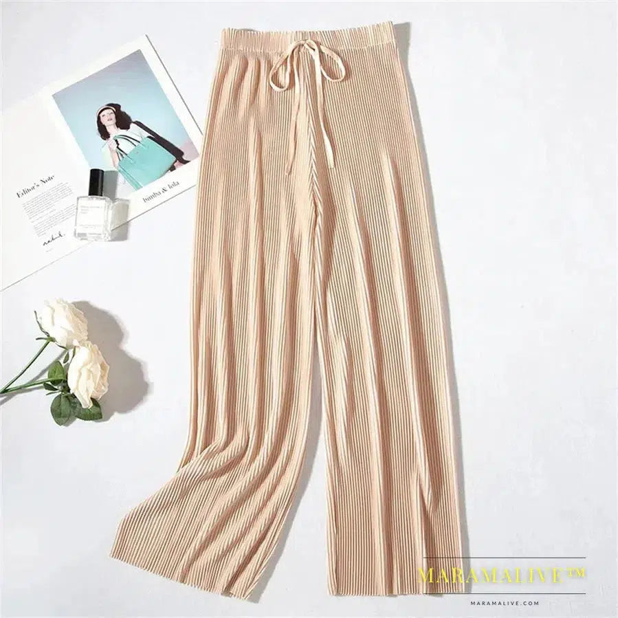 Summer Ankle-length 95cm Wide Leg Pants Oversized 4xl Women Baggy Pantalones Thin Ice Silk Spodnie High Waist Straight Trousers