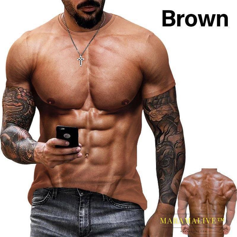 Summer Foreign Trade Summer Muscular Man 3D Digital Print T-shirt