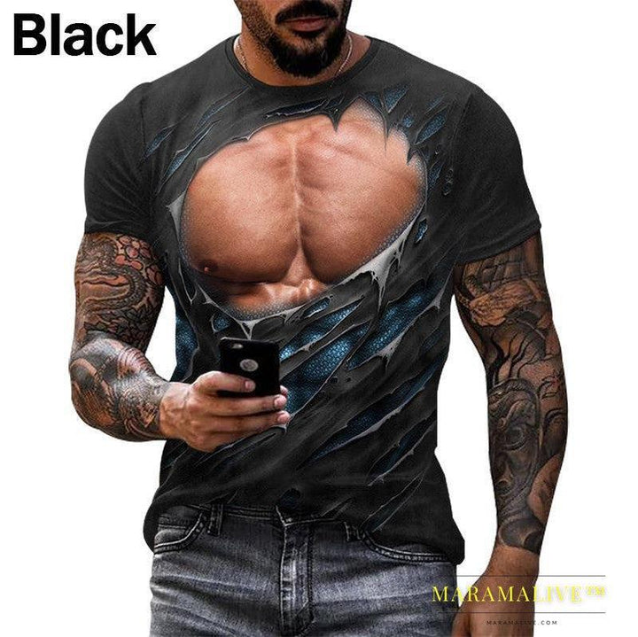 Summer Foreign Trade Summer Muscular Man 3D Digital Print T-shirt