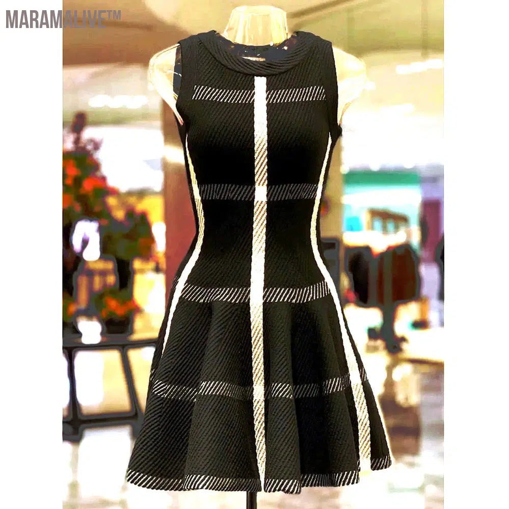 Summer New In Luxury Brand Design Knit Black Dress For Women Sleeveless Vestidos Evening Party Birthday Short Skirt Clothes