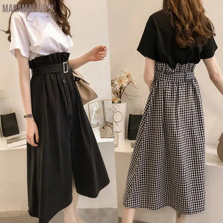 Summer New plus Size Women's Clothing Fashionable Set That Makes You Look Younger Plump Girls Belly-Covering Dress Flab Hiding