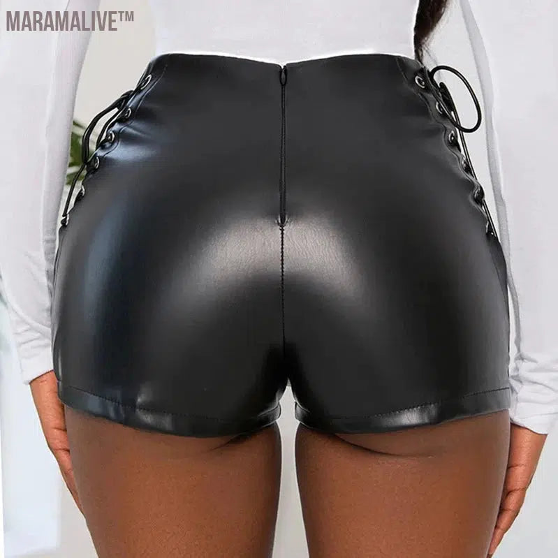 Summer Sexy PU Shorts Women Clothing Faux Leather Goth High Waisted Womens Casual Shorts Y2k Hot Woman Black Short Pants