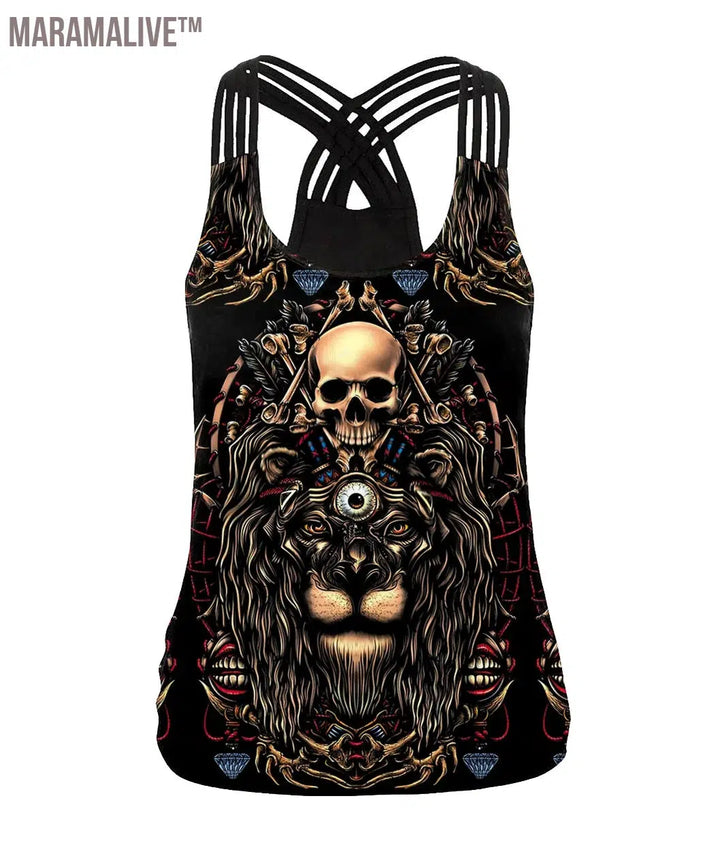 Summer Skull Girl Digital Printed Women's Tank Tops Fantastic Gothic Style Sling Top Sexy Backless Vest