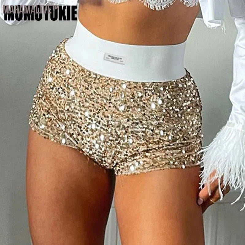 Summer Women Mini Shorts Fashion Trend Sequined High Waist Glitter Clothing Sexy Skinny Party Nightclub Shorts Streetwear