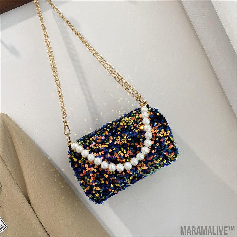 Summer Women's Fashionable Sequined Chain Shoulder Bag