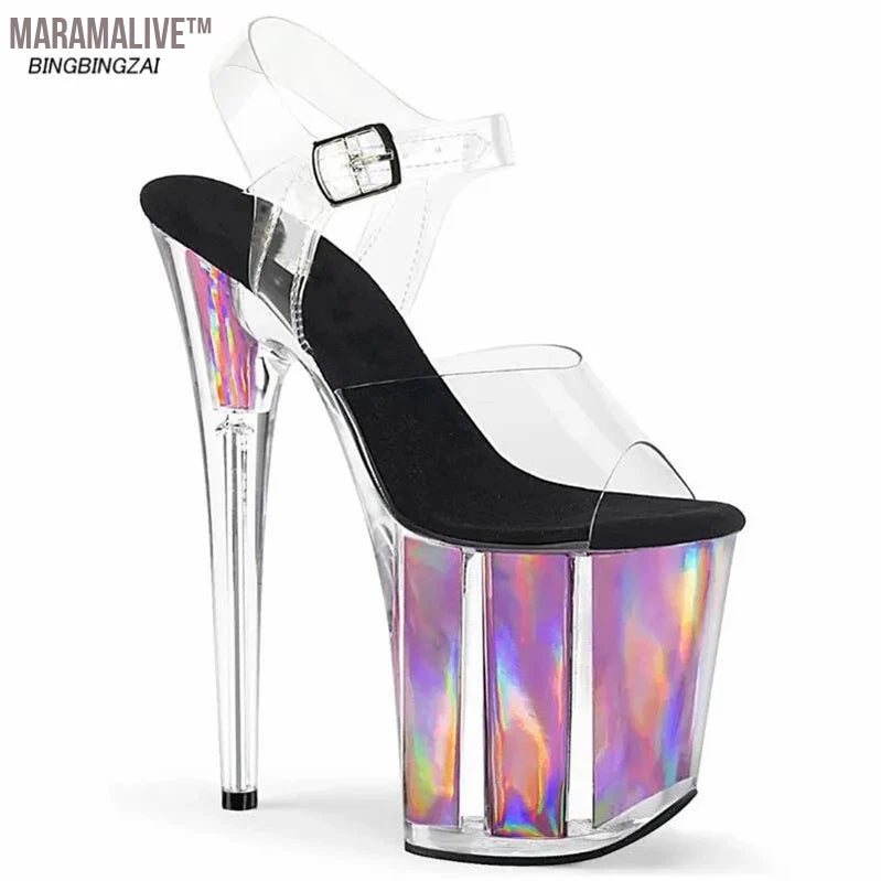 Superior quality Super high heel ladies shoes 20CM Crystal Thin Heels Sandals shoes Waterproof 10CM 34-45 46