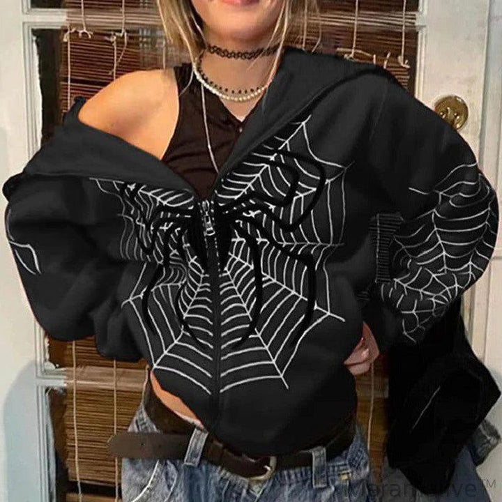 Sweatshirt Streetwear Y2k Clothes Dark Spider Print Hoodie Vintage Loose Hip Hop Tops Punk Men Women Couple Full Zip Up Hoodies