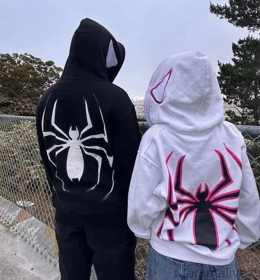 Sweatshirt Streetwear Y2k Clothes Dark Spider Print Hoodie Vintage Loose Hip Hop Tops Punk Men Women Couple Full Zip Up Hoodies