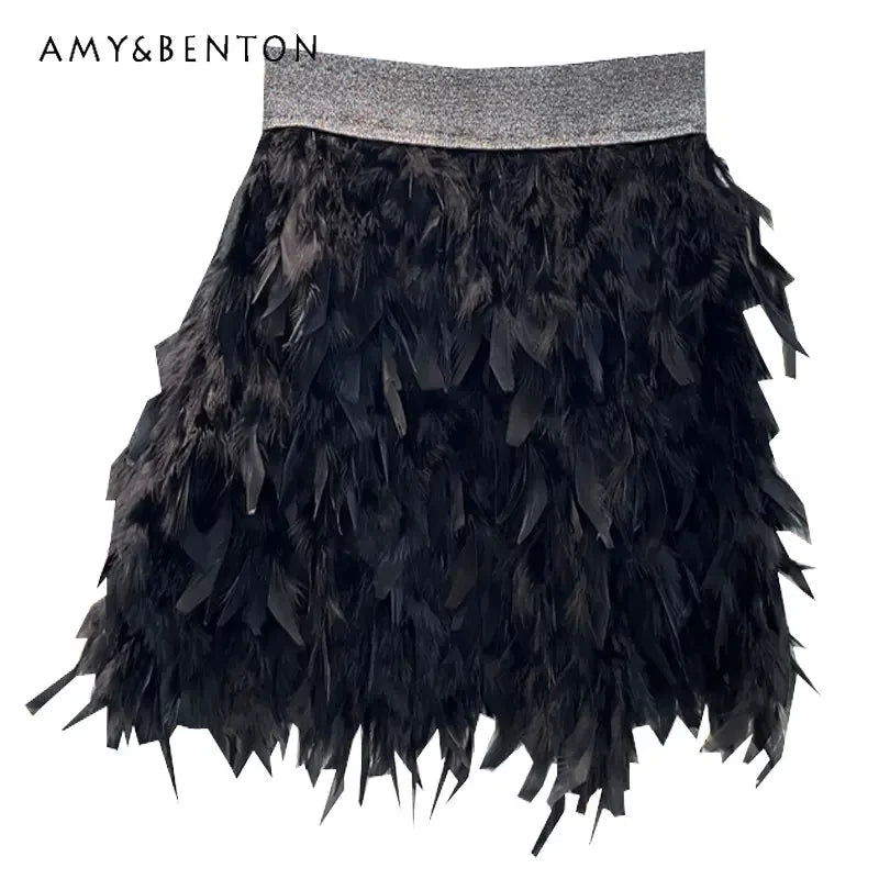 Sweet Feathered Fantasy - Leather Bubble Mini Skirt Dress - A Unique Fashion Statement