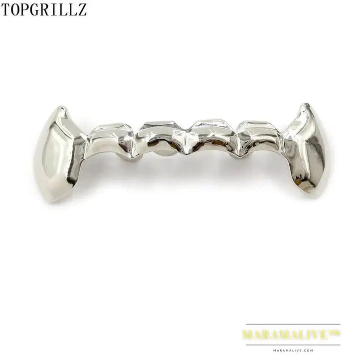 TOPGRILLZ Fang Grillz Set Gold Color Plated Half Teeth Dracula Vampire Fangs Slim Grills Gold Top & Bottom Grillz Teeth Set