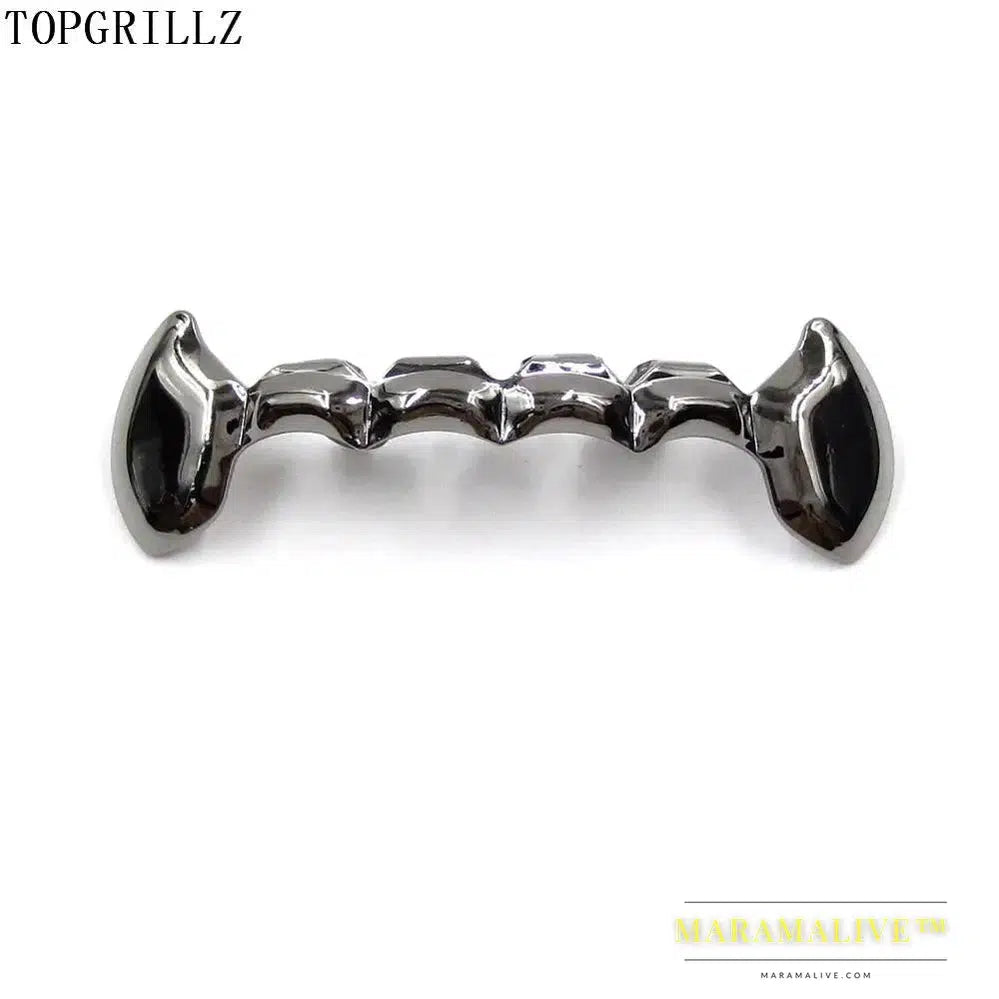 TOPGRILLZ Fang Grillz Set Gold Color Plated Half Teeth Dracula Vampire Fangs Slim Grills Gold Top & Bottom Grillz Teeth Set