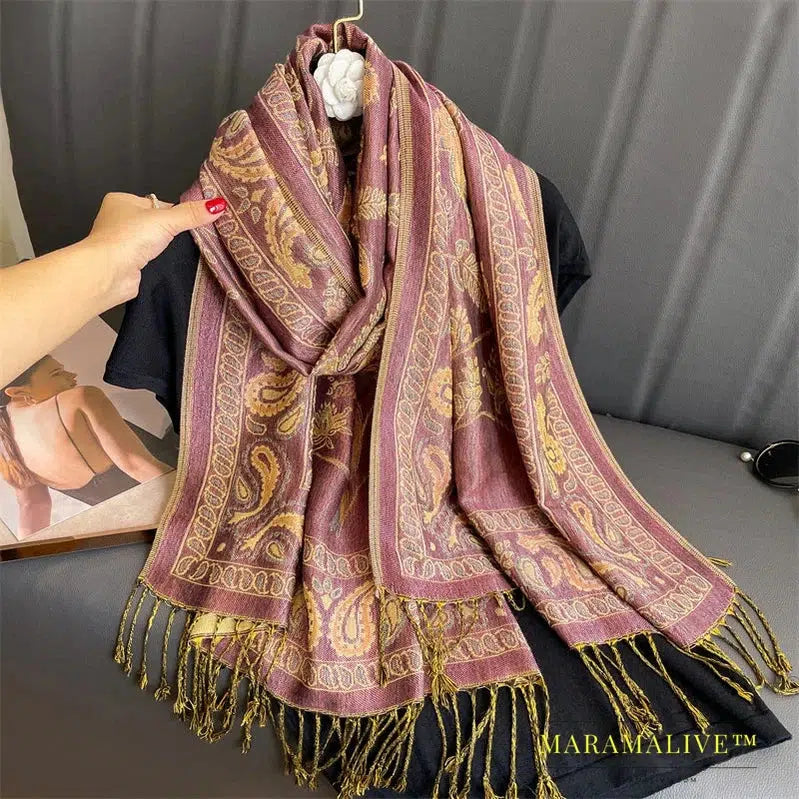 Tassel Blanket Design Thick Pashmina New Winter Warm Shawl Wrap Cashmere Scarf Women Neckerchief Poncho Stoles 2024