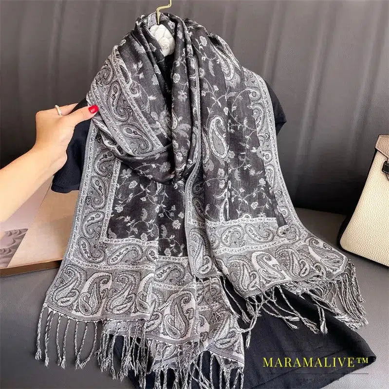 Tassel Blanket Design Thick Pashmina New Winter Warm Shawl Wrap Cashmere Scarf Women Neckerchief Poncho Stoles 2024