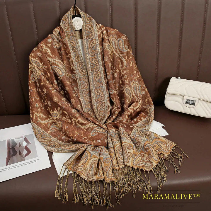 Tassel Blanket Design Thick Pashmina New Winter Warm Shawl Wrap Cashmere Scarf Women Neckerchief Poncho Stoles 2024